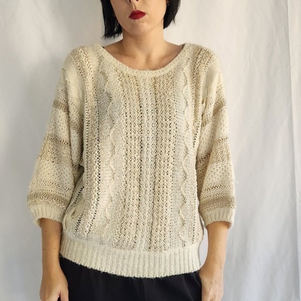 80s Beige‎ Textured Short Sleeve Sweater